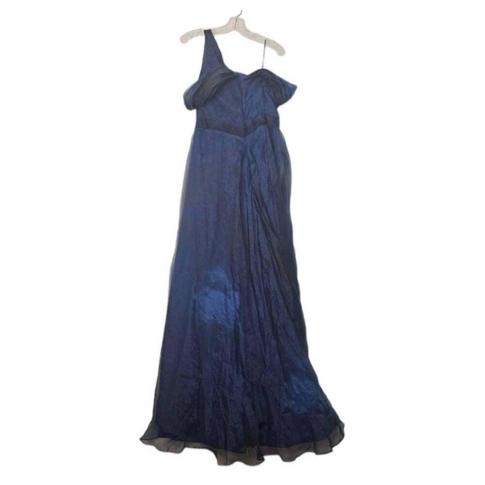 NWT Rene Ruiz Off-Shoulder Blue Organza Gown Twisted Hand Draped Pockets 6 - Picture 13 of 13